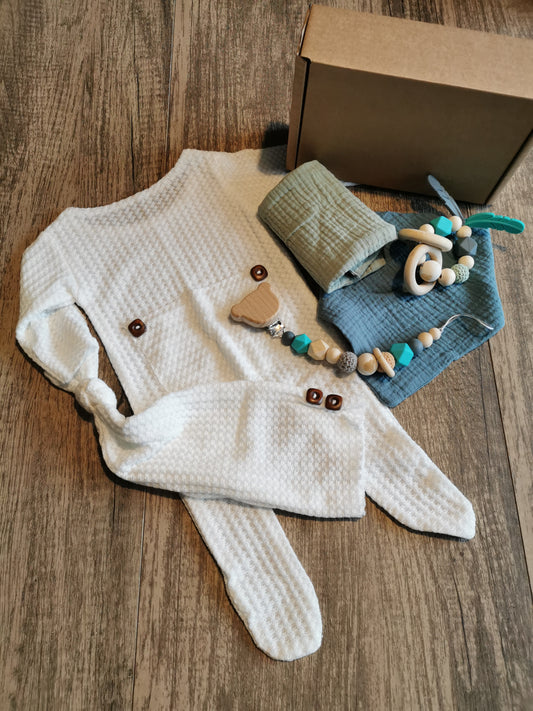 Newborn Baby Gift Set with Pacifier Holder and Teether