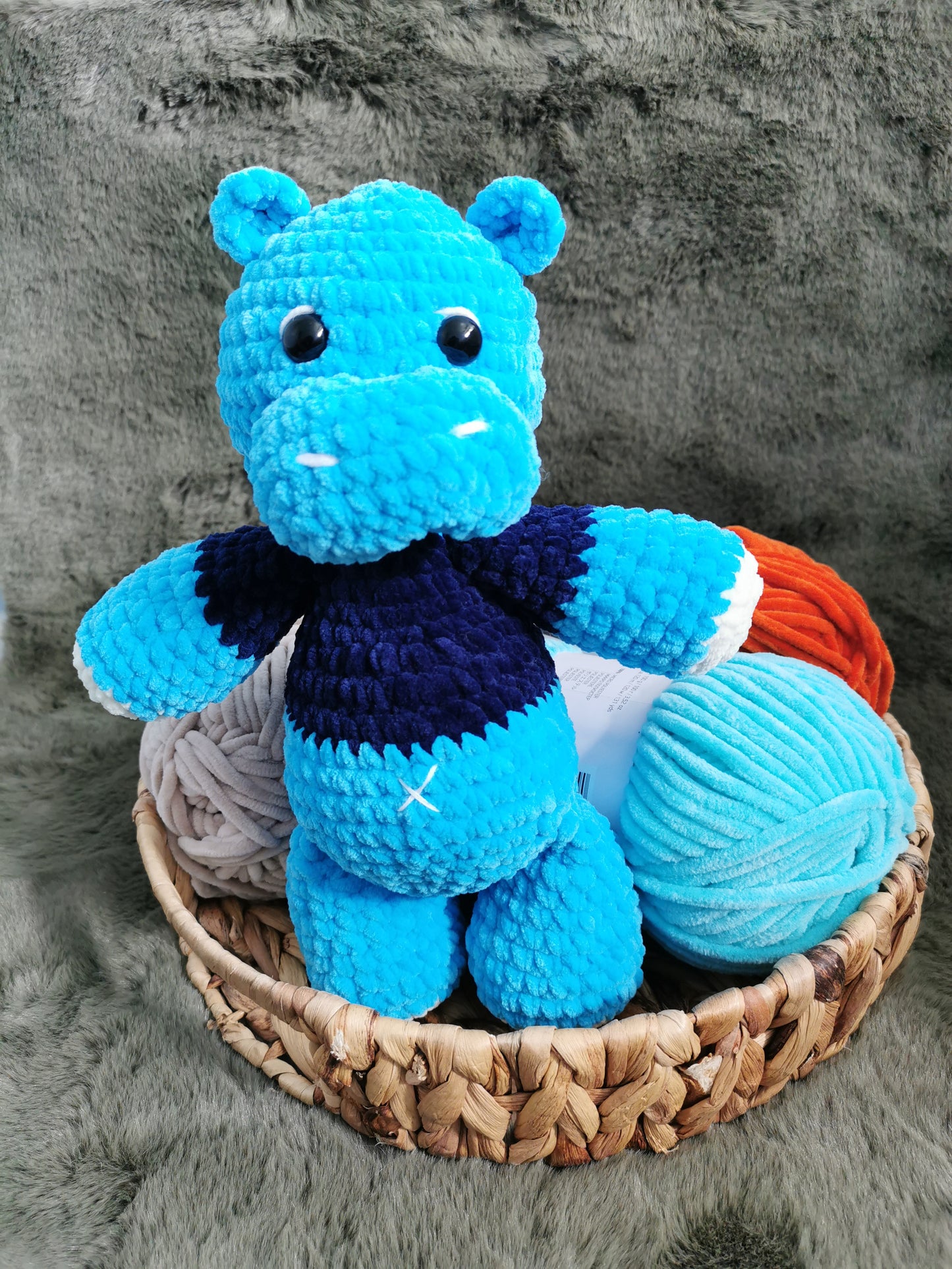 Handmade Amigurumi Plush Hippo Toy