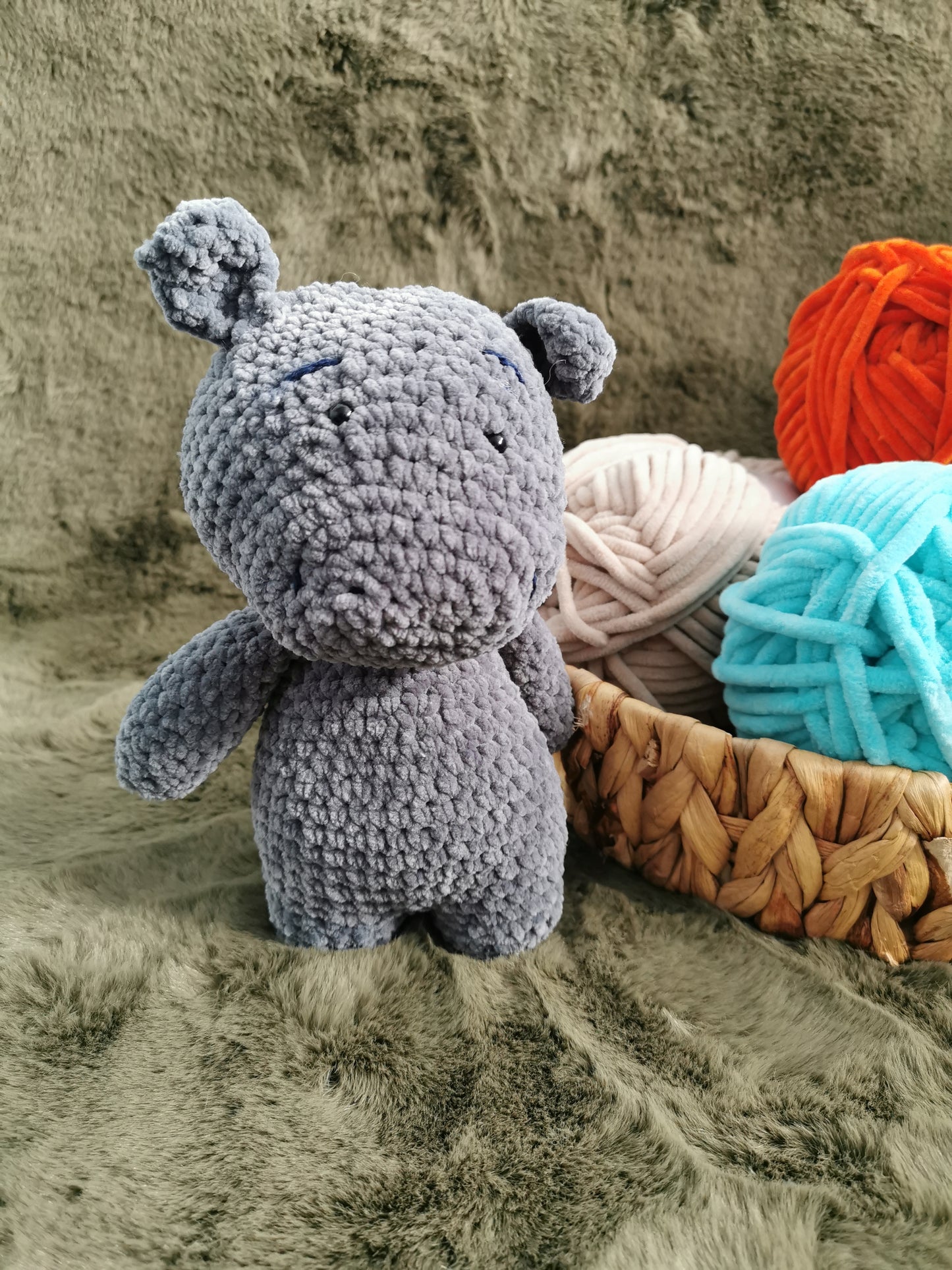 Handmade Amigurumi Plush Hippo Toy