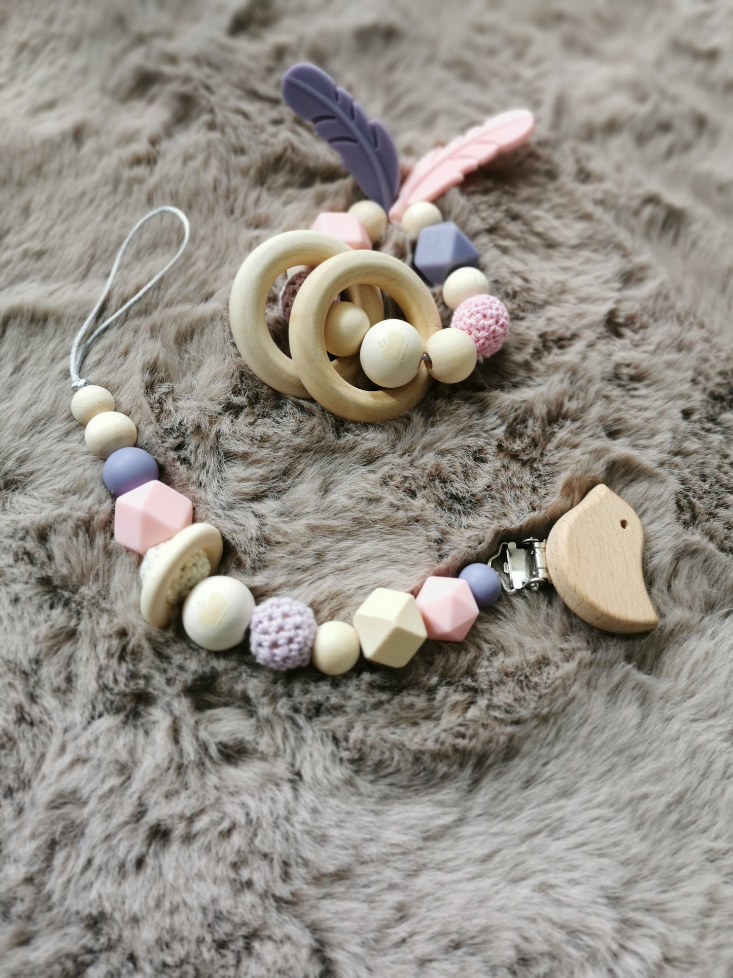 Newborn Baby Girl Gift Set with Pacifier Holder and Teether