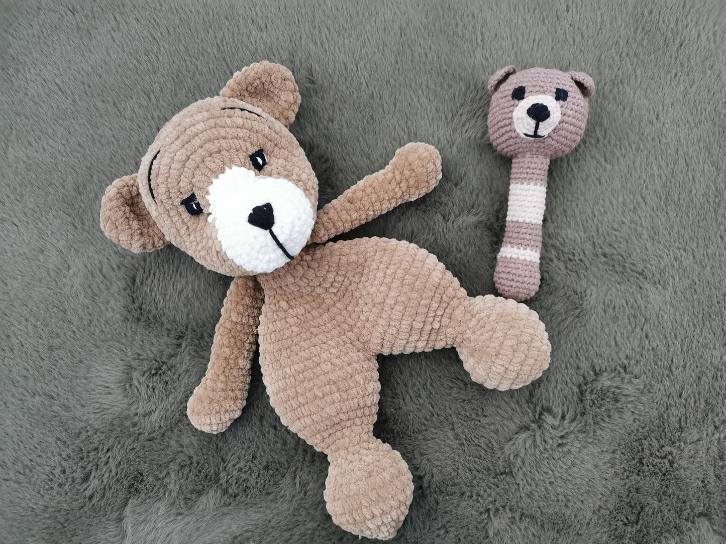 Handmade Plush Bear Lovey and Rattle