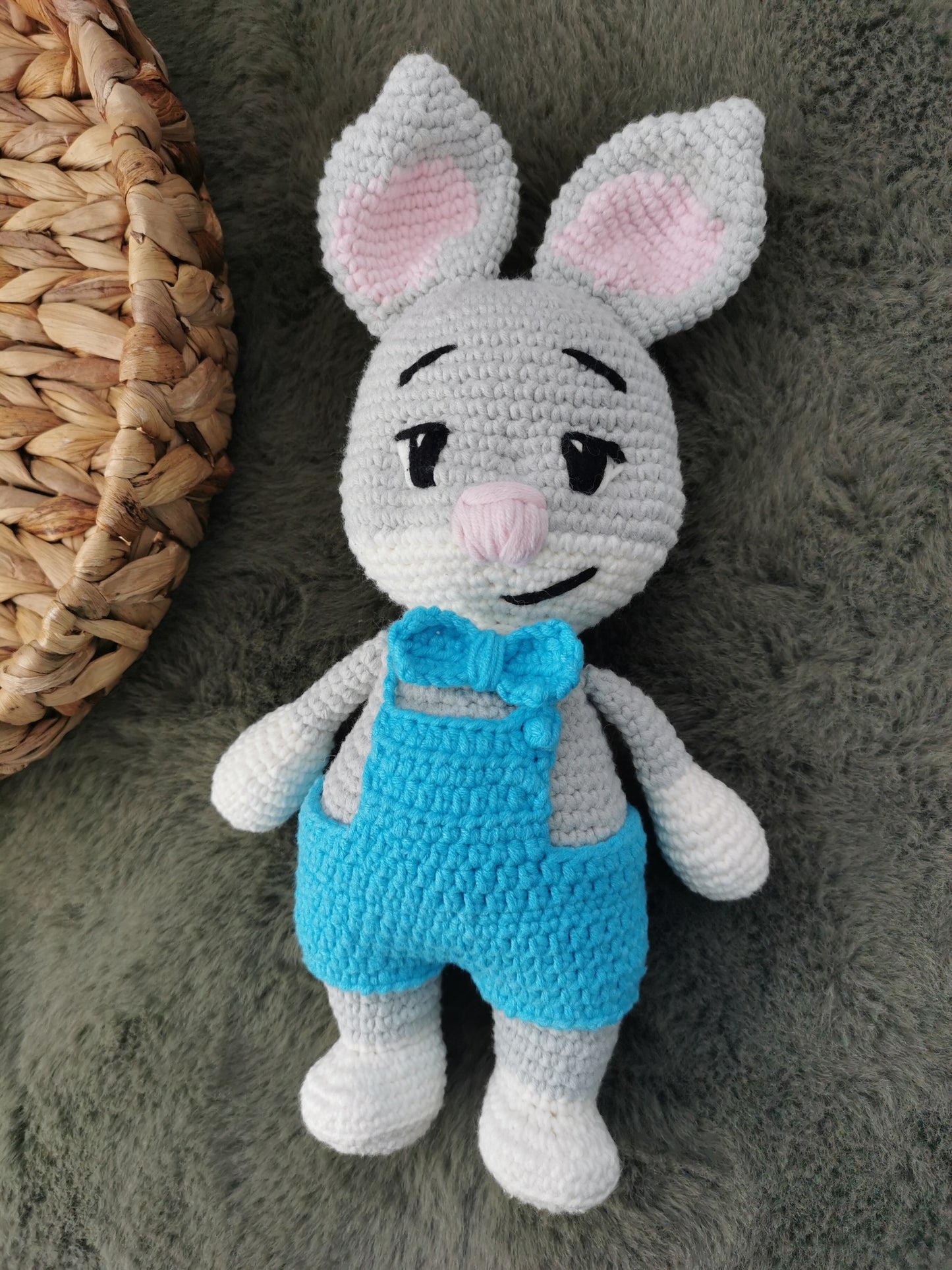 Handmade Amigurumi Rabbit in overall Toy