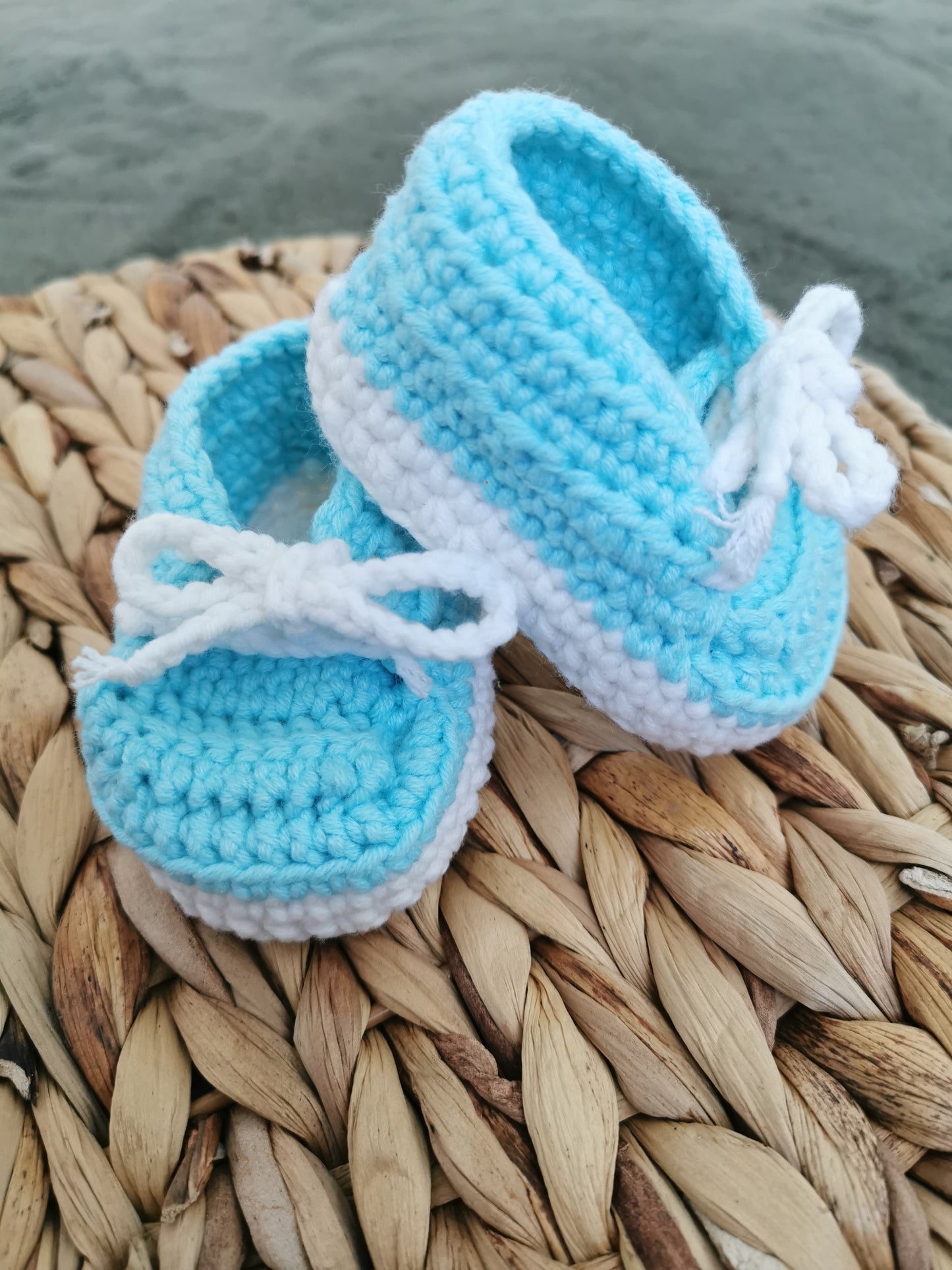 Handmade Crochet Cotton Baby Boy Blue Shoes